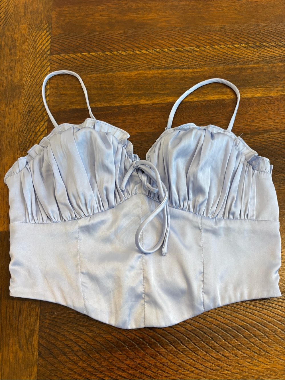 Altar'd State Light Blue Satin Ruched Bustier Crop